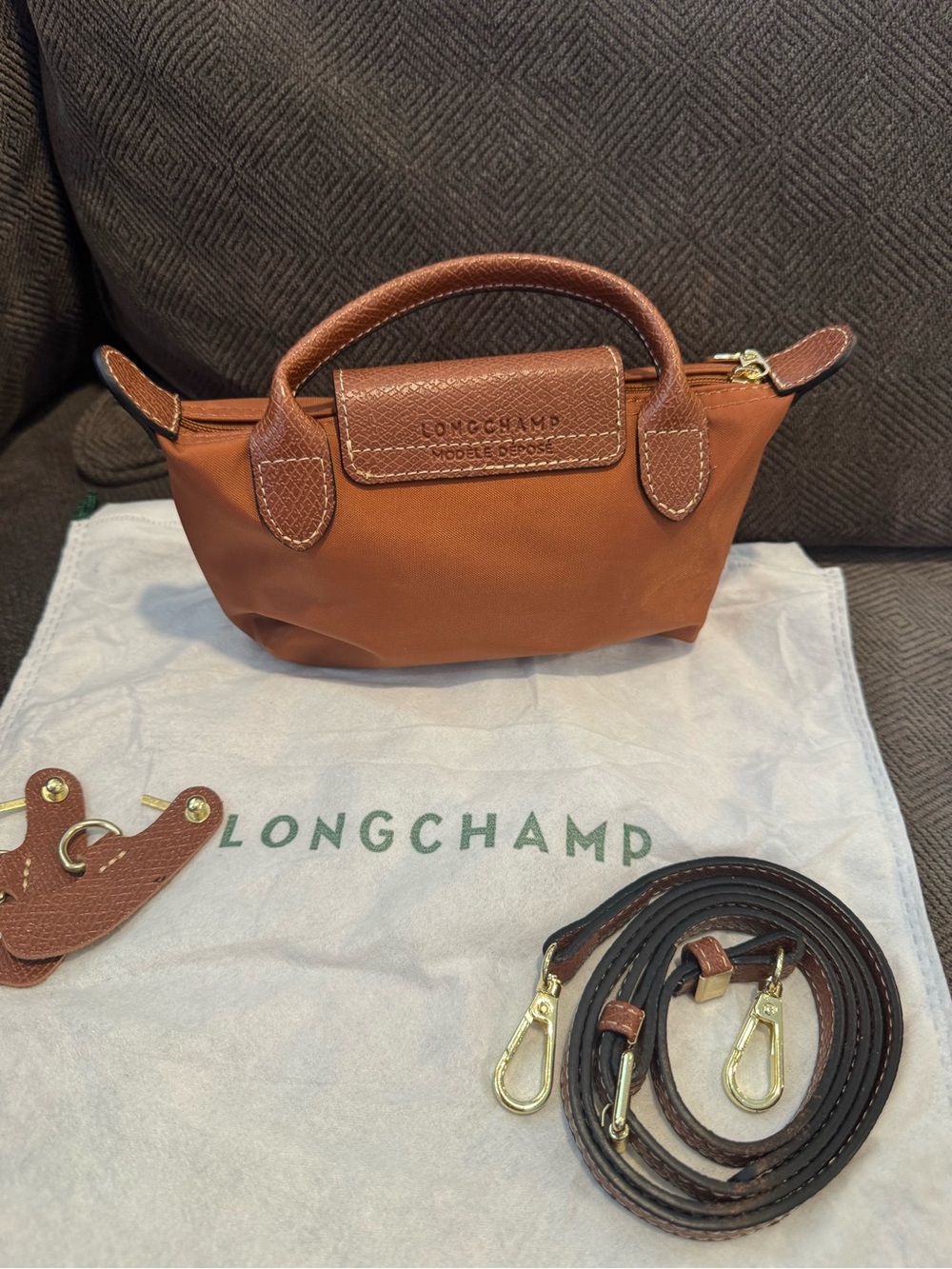 Longchamp Brown Le Pliage Crossbody with Leather Trim and Strap - Picture 2 of 5
